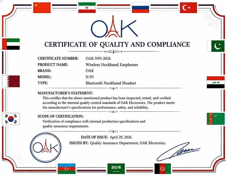 هدست گردنی OAK مدل N95 با عمر باتری 150 ساعت
