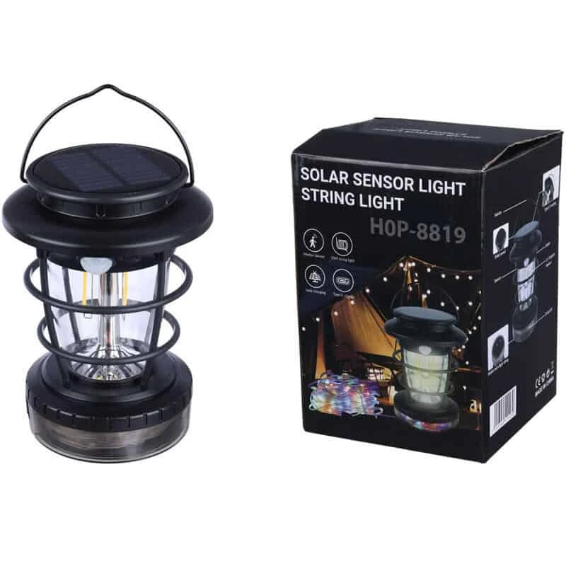 چراغ فانوس شارژی خورشیدی مدل HOP-8819 با ریسه LED چند رنگ