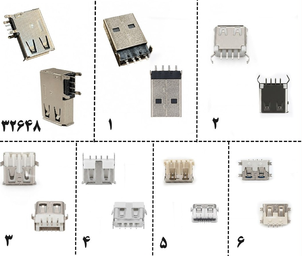 کانکتور مادگی USB A مدل ایستاده بسته پنج عددی