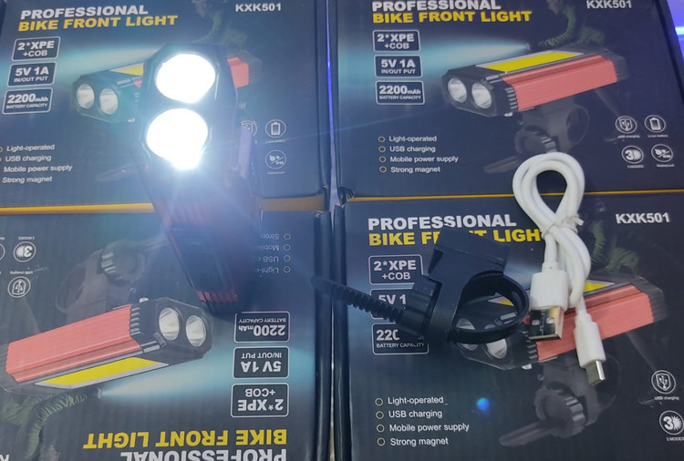 چراغ جلو دوچرخه LED شارژی پرنور مدل KXK501 | نصب آسان | ضد پاشش آب