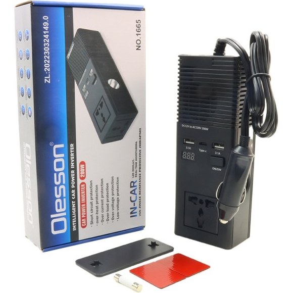 اینورتر خودرویی 200 وات 12/24VDC به 220VAC مدل 1665 مارک Olesson