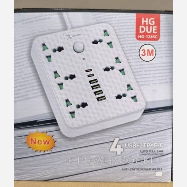 چندراهی برق هوشمند HGDUE مدل HG-1246C با 6 خروجی USB و TYPE-C