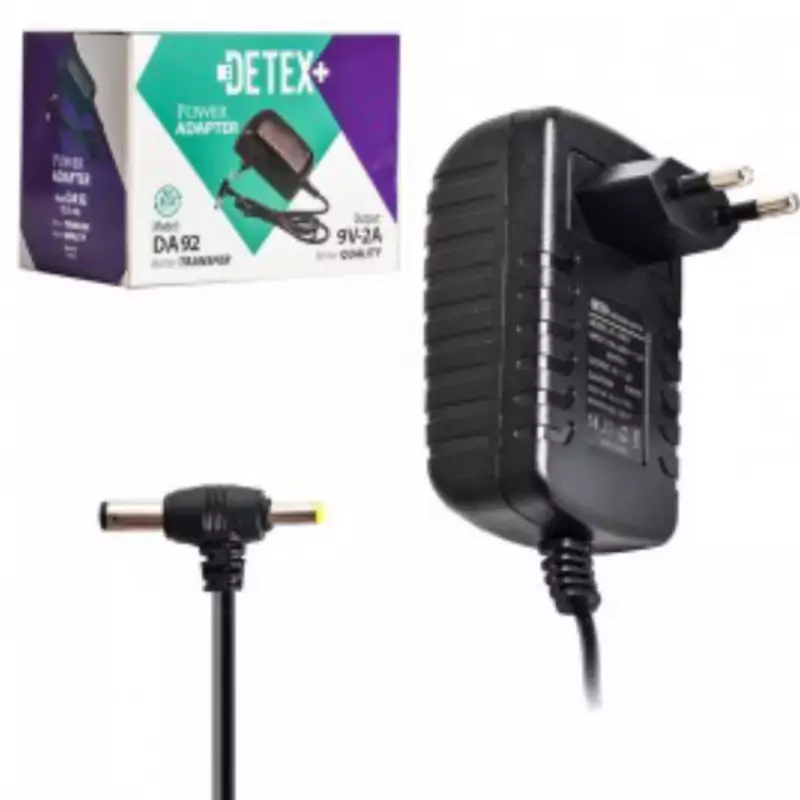 آداپتور سوزنی 9 ولت 2 آمپر 9V/2A (دو سر) دیتکس پلاس (+DETEX) مدل DA92