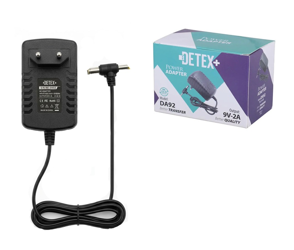 آداپتور سوزنی 9 ولت 2 آمپر 9V/2A (دو سر) دیتکس پلاس (+DETEX) مدل DA92