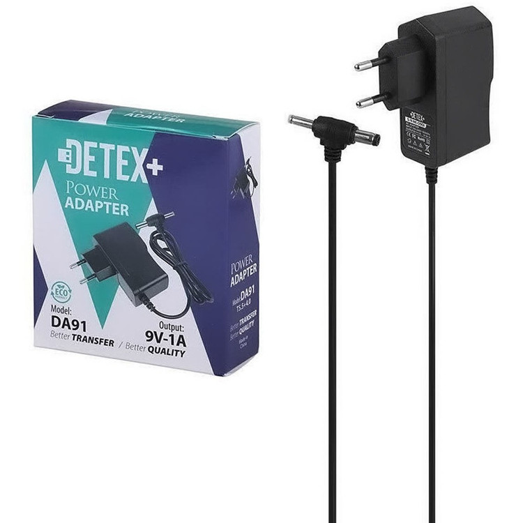 آداپتور 9 ولت 1 آمپر +DETEX مدل DA91 - مشکی