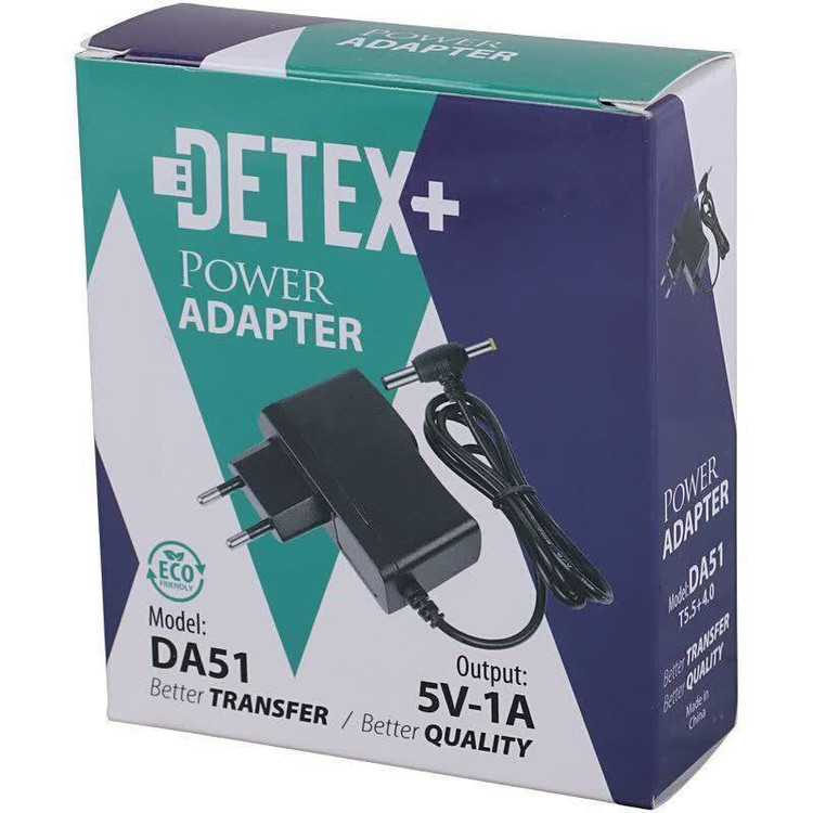 آداپتور 5 ولت 1 آمپر +DETEX مدل DA51 - مشکی (2سر)