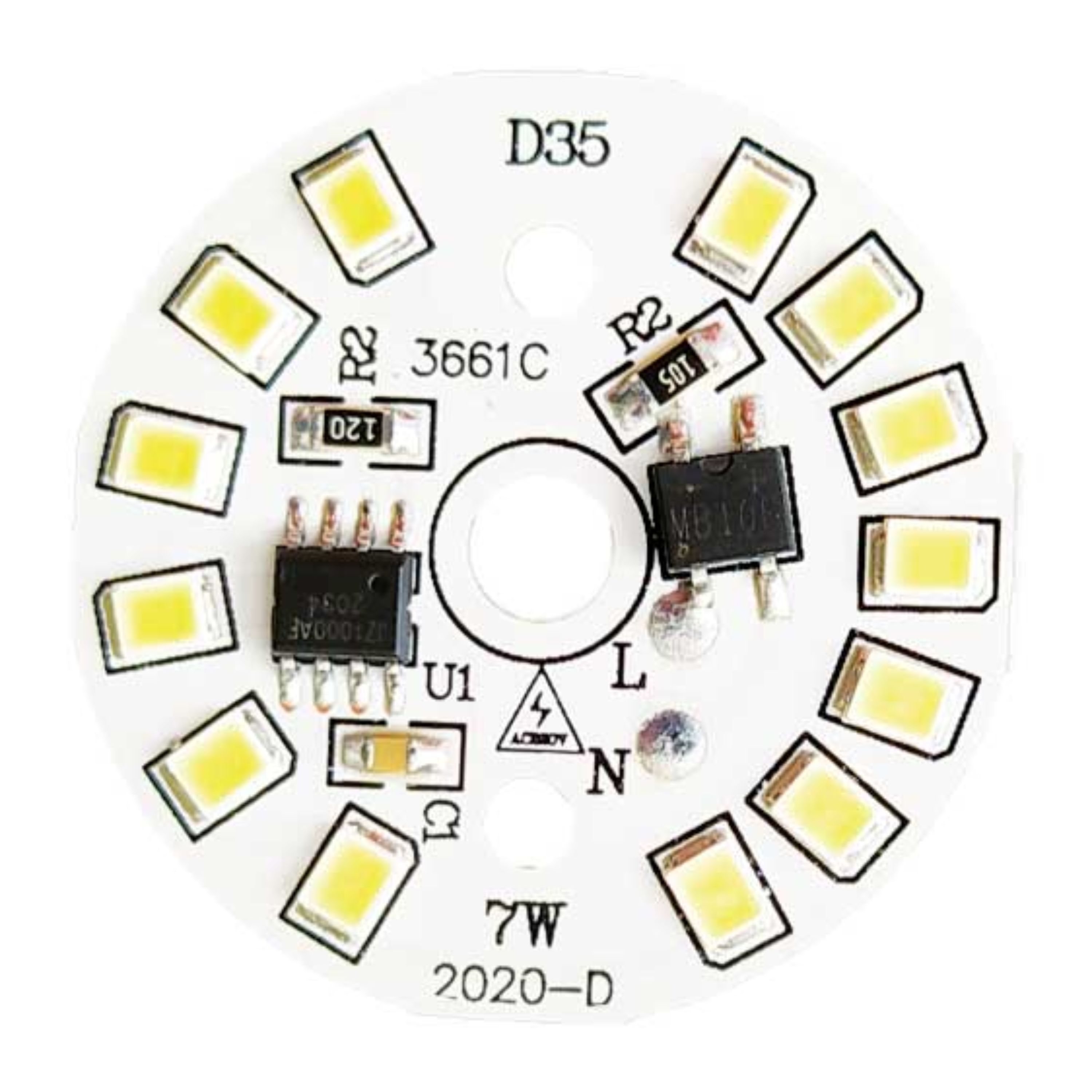 ال ای دی 7 وات گرد زرد آفتابی صفحه چیپ لامپ دی او بی DOB 7 W آفتابی Warm White