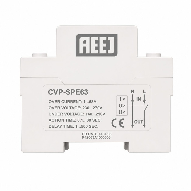 محافظ ولتاژ و جریان مرکزی ساختمان آییژ AEEJ مدل CVP-SPE-63 اصلی محافظ هوشمند 63 آمپر با نمایشگر، مناسب حفاظت کامل تجهی