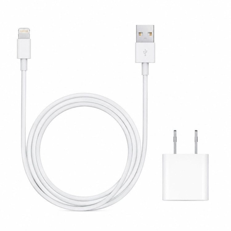 شارژر آیفون 5 وات به همراه کابل لایتنینگ USB اصلی مناسب iPhone X / XR / XS آداپتور 5W + کابل Lightning به USB