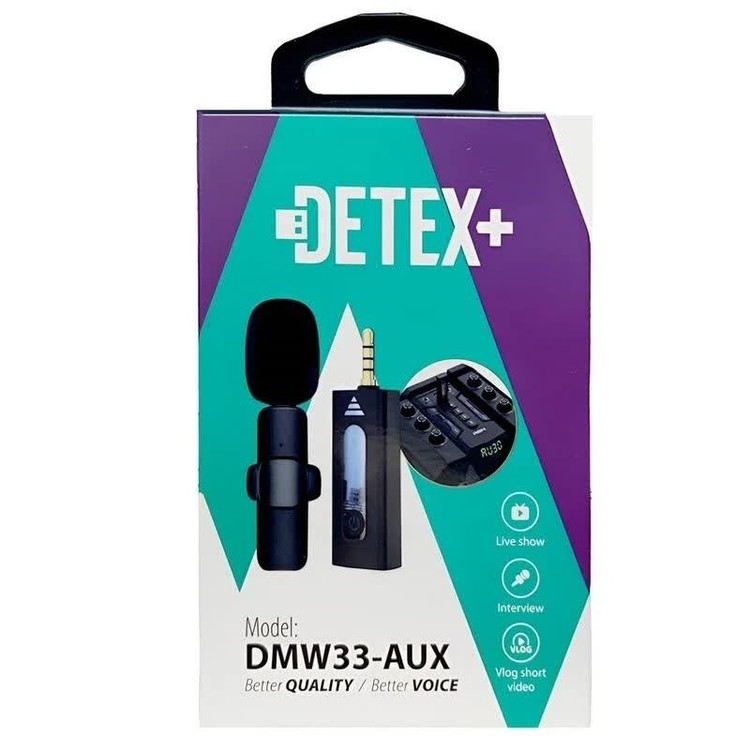 میکروفون یقه ای بی سیم DETEX+ مدل DMW33-AUX اصلی میکروفون وایرلس AUX مناسب تولید محتوا ولاگ، مصاحبه لایو وکلاس آنلاین