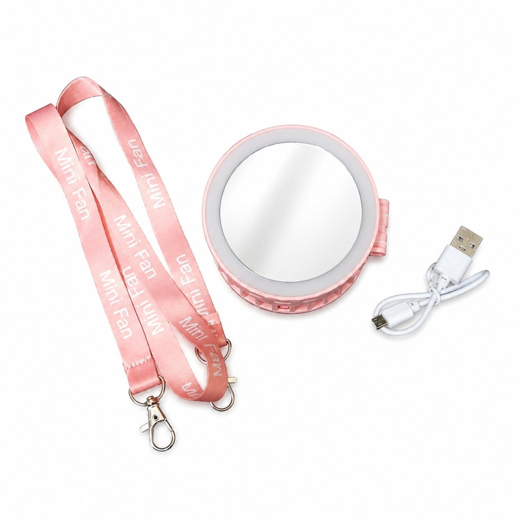 پنکه گردنی شارژی آینهدار و چراغ دار اصلی پنکه پر قدرت همراه چندکاره با آینه و نور LED مناسب قطعی برق، کمپینگ، محل کار و