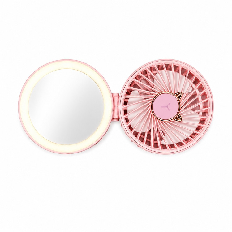 پنکه گردنی شارژی آینهدار و چراغ دار اصلی پنکه پر قدرت همراه چندکاره با آینه و نور LED مناسب قطعی برق، کمپینگ، محل کار و