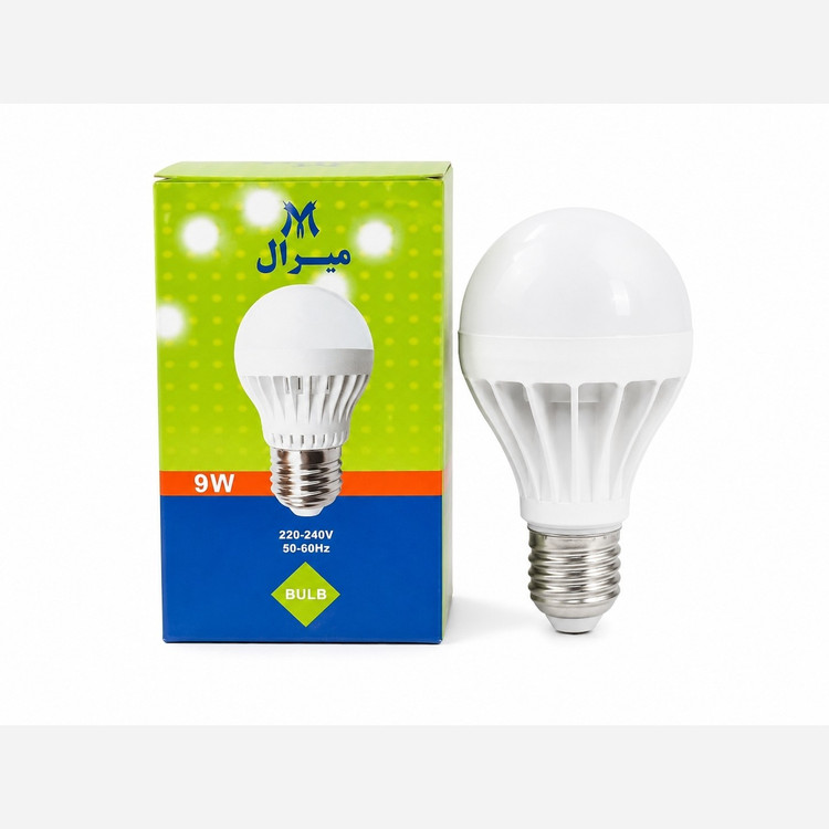 لامپ LED حبابی کم مصرف 9 وات میرال با سرپیچ E27 و نور آفتابی