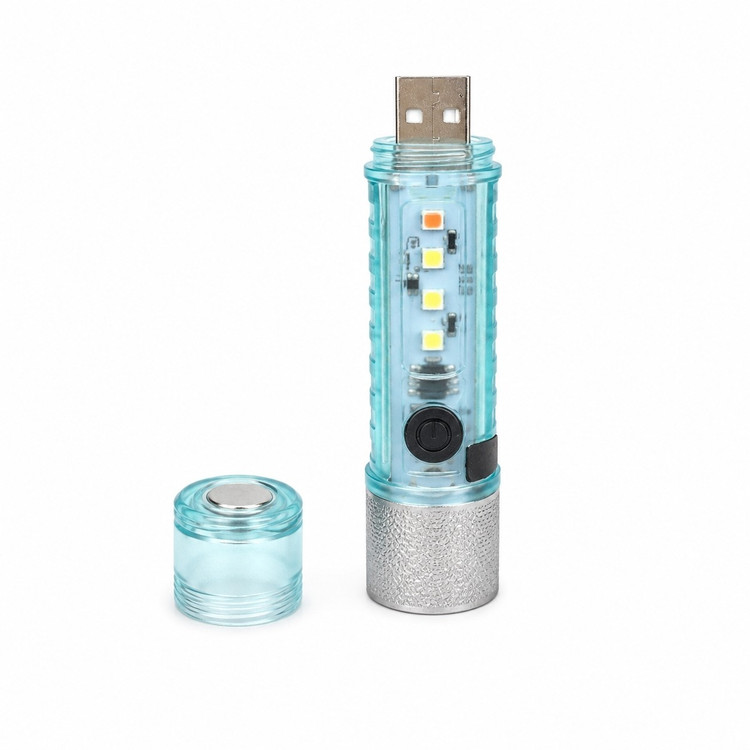 چراغ قوه شارژی چندکاره LED مدل ZY-1023 چراغ قوه USB با آهنربا، نور پلیسی، چراغ هشدار گیره فلزی و بدنه ضدآب IPX5