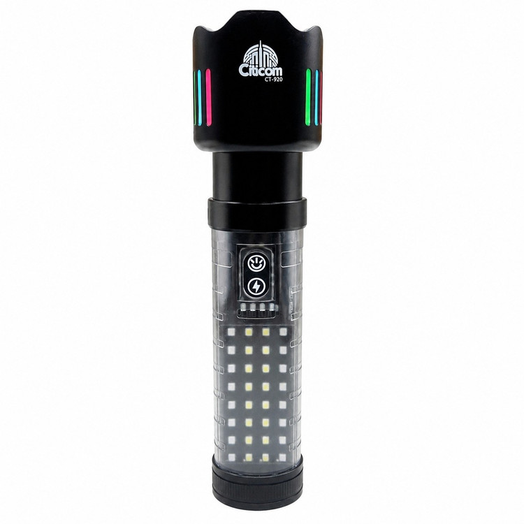 چراغ قوه حرفه ای شارژی آلومینیومی سیتیکام مدل CT-920 دارای نور جانبی، قابلیت پاوربانک و قابلیت زوم