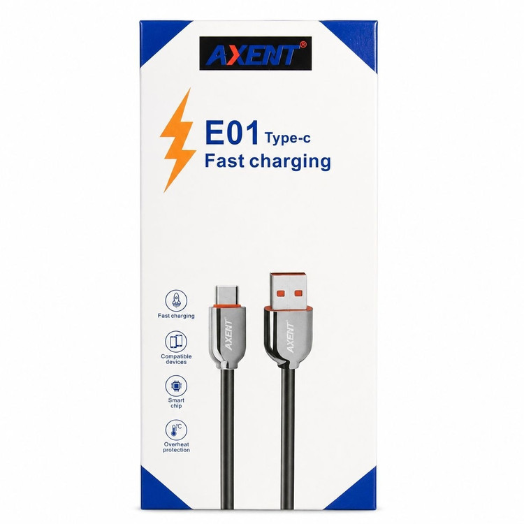 کابل شارژ USB به Type-C اکسنت AXENT مدل E01 کابل شارژ سریع تایپ سی فست شارژ مقاوم با قابلیت انتقال اطلاعات مناسب انواع
