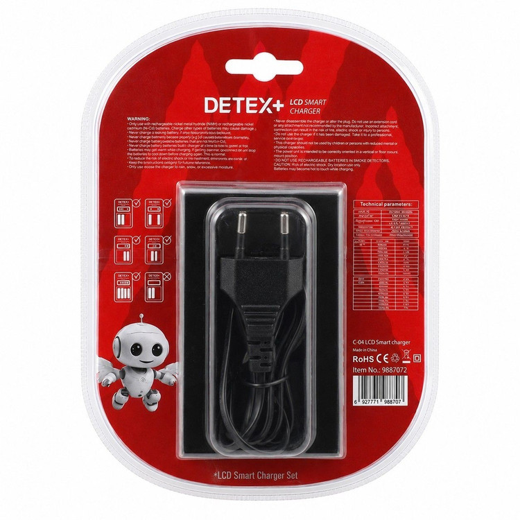 شارژر هوشمند باتری قلمی و نیم قلمی DETEX+ LCD به همراه 4 عدد باتری قلمی شارژی AA قابلیت قطع اتوماتیک
