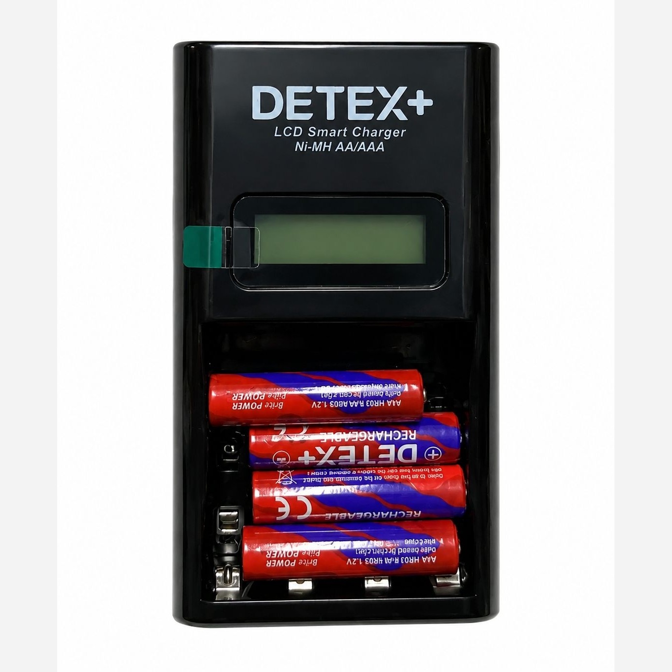 شارژر باتری قلمی و نیم قلمی DETEX+ LCD Smart Charger به همراه 4 عدد باتری نیم قلمی شارژی AAA