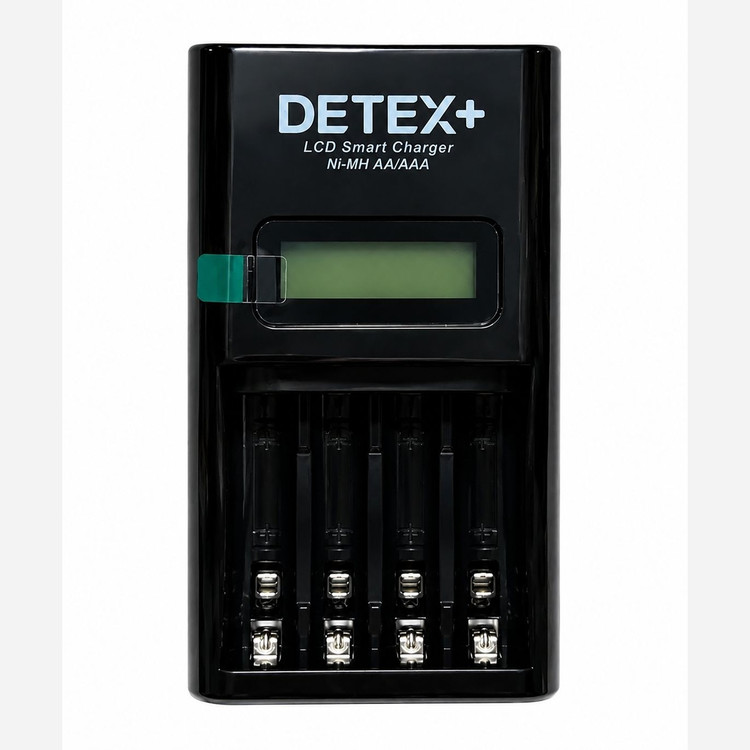 شارژر باتری قلمی و نیم قلمی DETEX+ LCD Smart Charger به همراه 4 عدد باتری نیم قلمی شارژی AAA