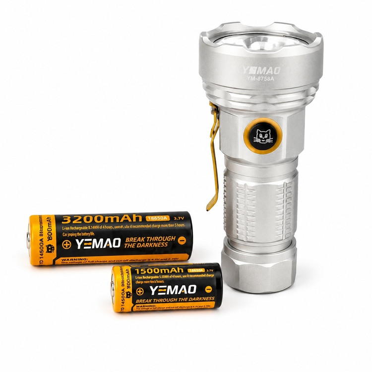 چراغ قوه شارژی اصلی YEMAO مدل YM-F809X ارای 9 لامپ XTE همراه 2 باتری لیتیومی آهنربایی شارژ Type-C نور فوقلعاده
