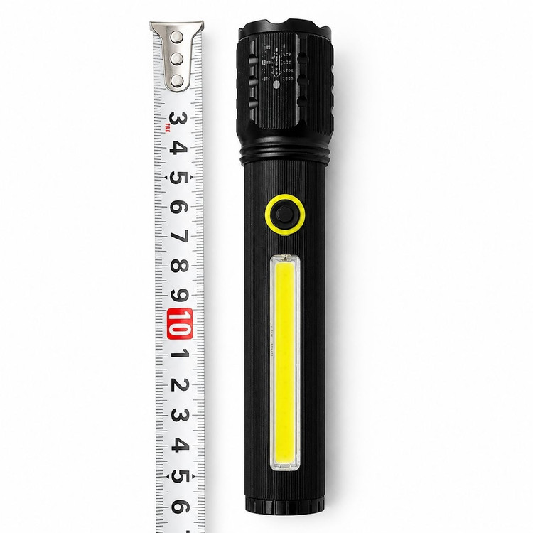 چراغ قوه شارژی LED COB مدل چندکاره نور قوی با قابلیت زوم شارژ Type-C مناسب کمپینگ خودرو