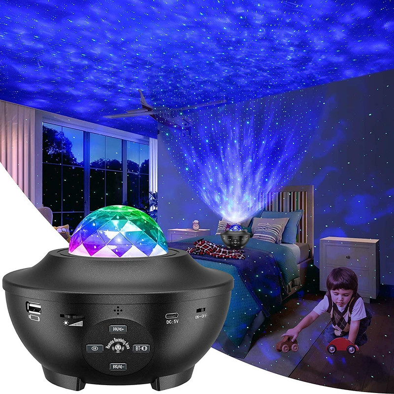 چراغ خواب رومیزی کهکشانی بلوتوث و اسپیکر دار مدل Starry Projector Li...