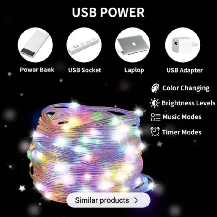 ریسه ال ای دی مدل فول کالر هوشمند بلوتوثی RGB usb 5v طول 5متر