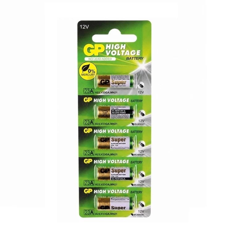 باتری ریموتی 23A دوازده ولت GP جیپی آلکالاین مناسب ریموت دزدگیر و درب پارکینگ بسته 5 عددی