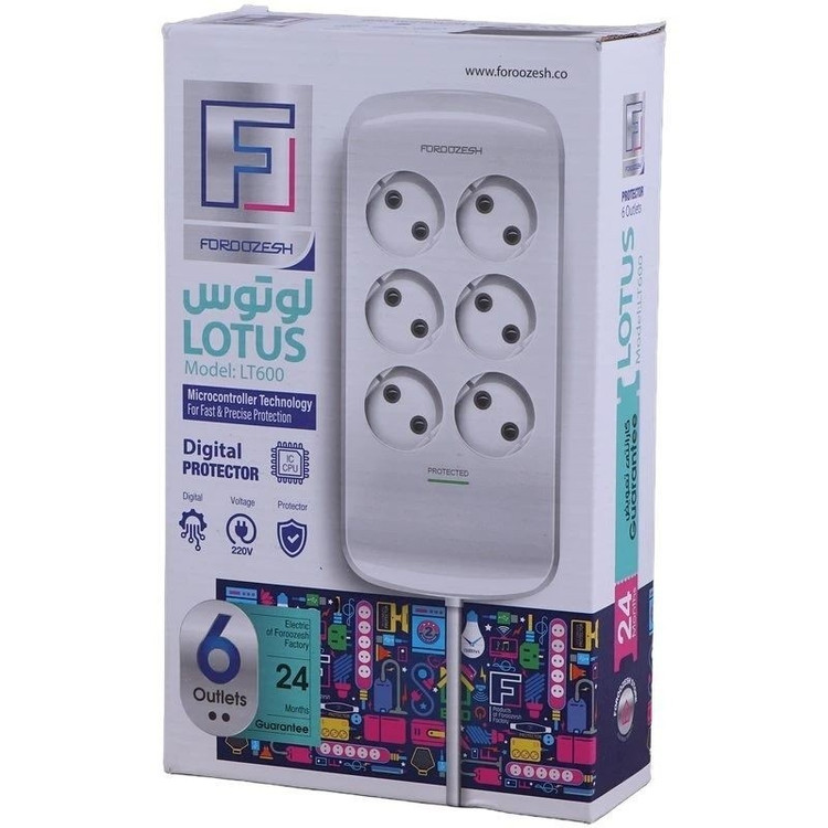 محافظ برق صوتی تصویری لوتوس فروزش LT600D دیجیتال 6 خانه ارتدار با کابل 1.8 متری