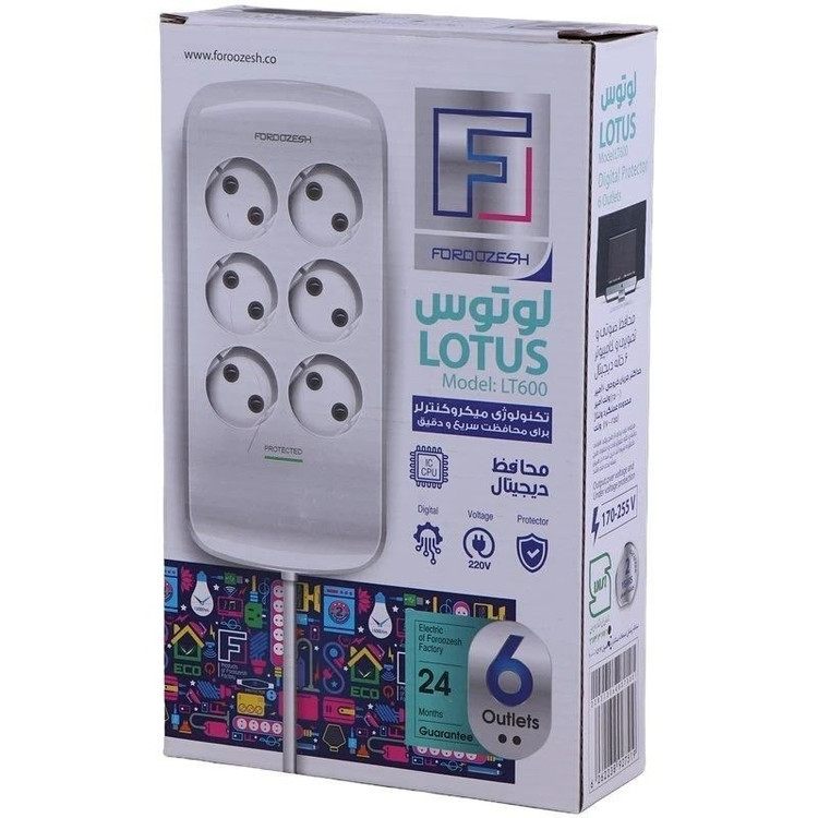 محافظ برق صوتی تصویری لوتوس فروزش LT600D دیجیتال 6 خانه ارتدار با کابل 1.8 متری