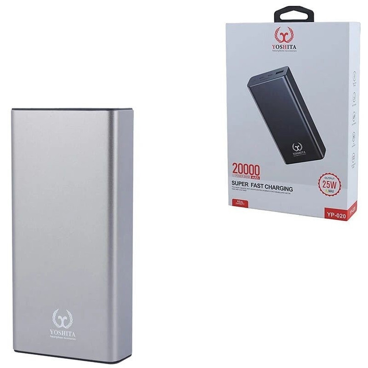 پاوربانک فست شارژ 25 وات با ظرفیت 20000mAh یوشیتا مدل Yoshita YP-020 اصلی سایز بزرگ، ظرفیت واقعی 20000، نمایشگر LCD، منا