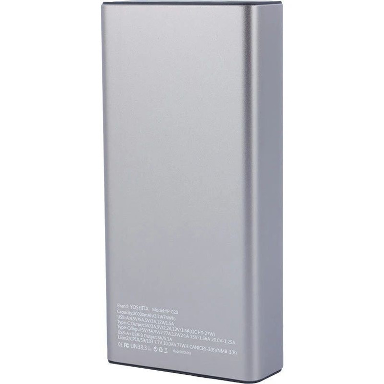 پاوربانک فست شارژ 25 وات با ظرفیت 20000mAh یوشیتا مدل Yoshita YP-020 اصلی سایز بزرگ، ظرفیت واقعی 20000، نمایشگر LCD، منا
