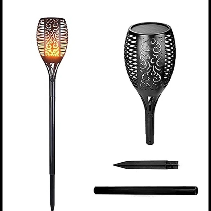 چراغ باغچه خورشیدی مشعلی ضدآب مدل XF-6018 پایه 35 سانتیمتر، 33 LED و شعله متحرک