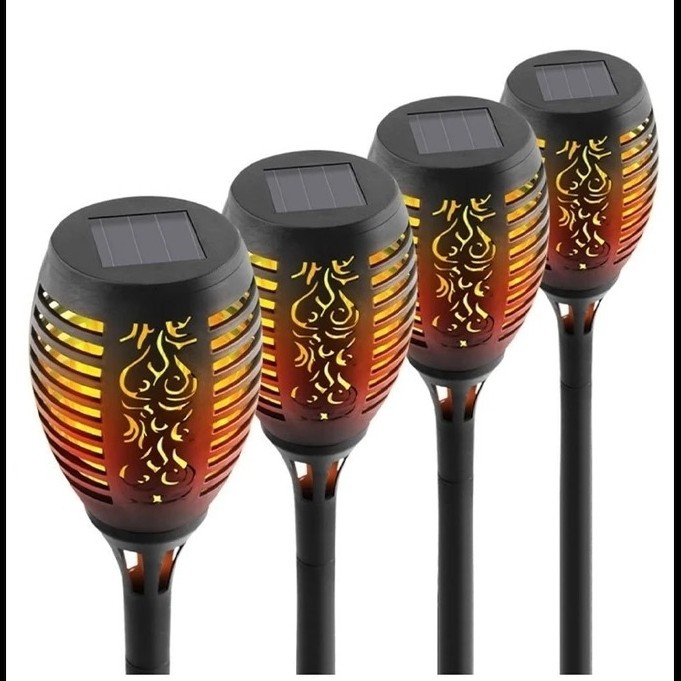 چراغ باغچه خورشیدی مشعلی ضدآب مدل XF-6018 پایه 35 سانتیمتر، 33 LED و شعله متحرک