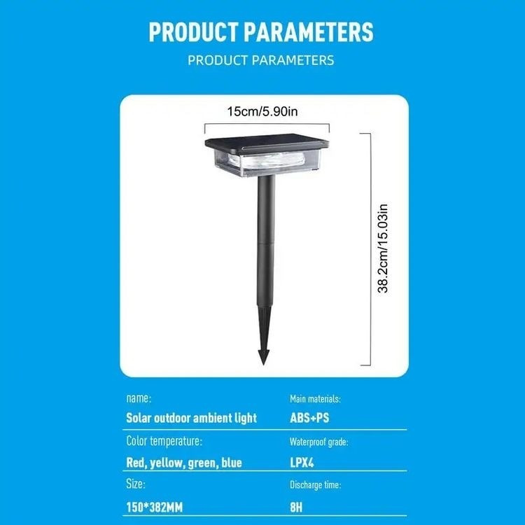 چراغ ریسه رنگی دار خورشیدی ضدآب اصلی مدل زمین کوب مناسب فضای باز، باغ و حیاط با ریسه 8 متری و طراحی بسیار زیبا