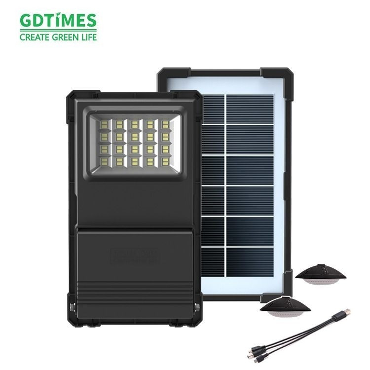 پروژکتور سیار خورشیدی قابل حمل با دو لامپ و پنل خورشیدی جداشوندهLED مجزا GDTIMES روشنایی و شارژ در هر شرایط