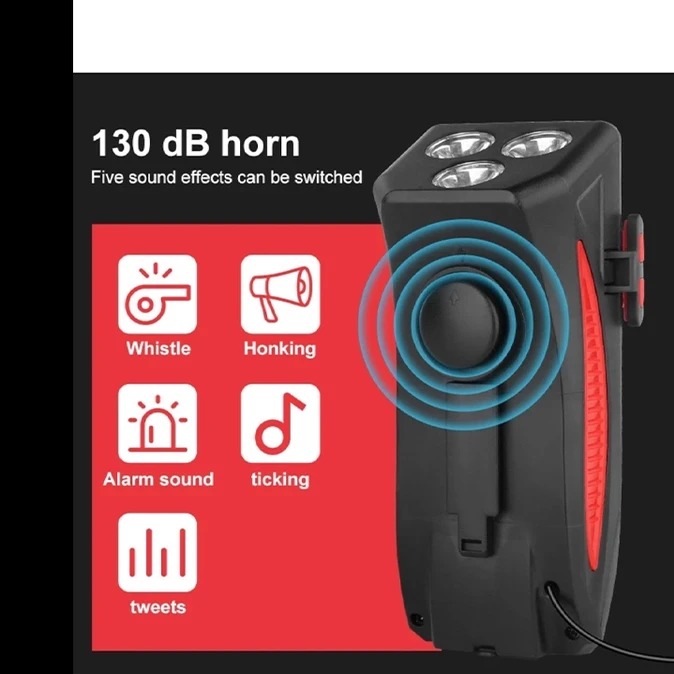 چراغ جلوی دوچرخه مدل 319B بوقدار با هولدر موبایل و پاوربانک 2400mAh