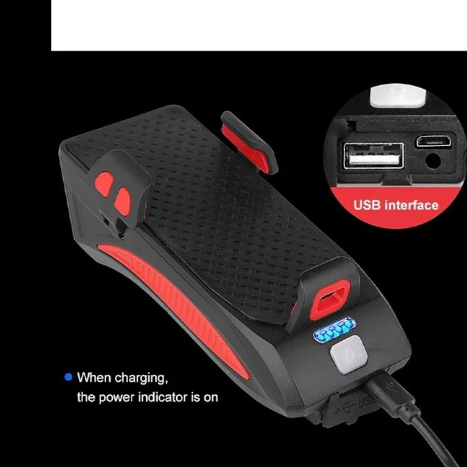 چراغ جلوی دوچرخه مدل 319B بوقدار با هولدر موبایل و پاوربانک 2400mAh