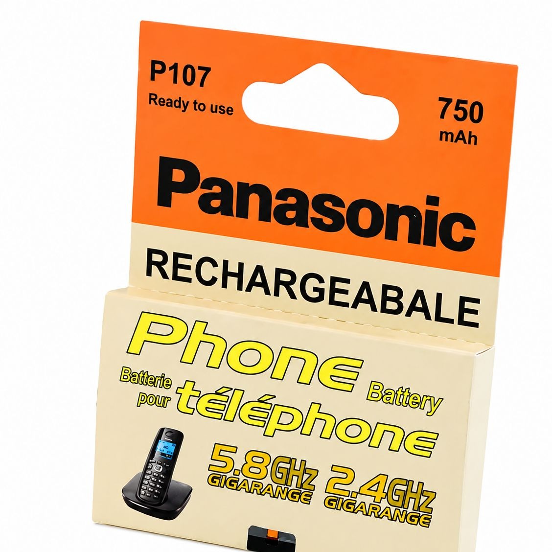 باتری شارژی تلفن بیسیم پاناسونیک Panasonic مدل P107 اصلی با ظرفیت 750mAh مناسب برای تلفنهای بیسیم 2.4GHz و 5.8GHz