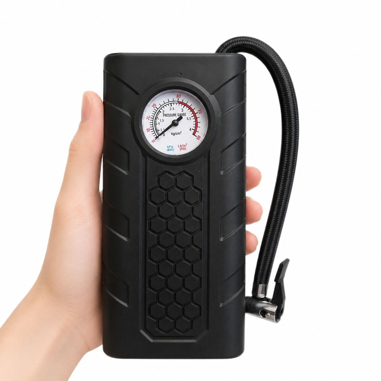 پمپ باد شارژی خودرو مدل GZ0000 کمپرسور باد پرتابل دیجیتال با فشارسنج عقربه ای شارژ Typ-C قابل حمل