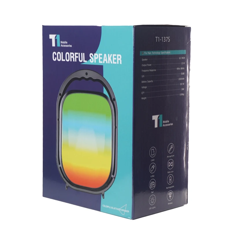 اسپیکر بلوتوثی قابل حمل تی وان مدل T1-137S با رقص نور RGB و قابلیت TWS