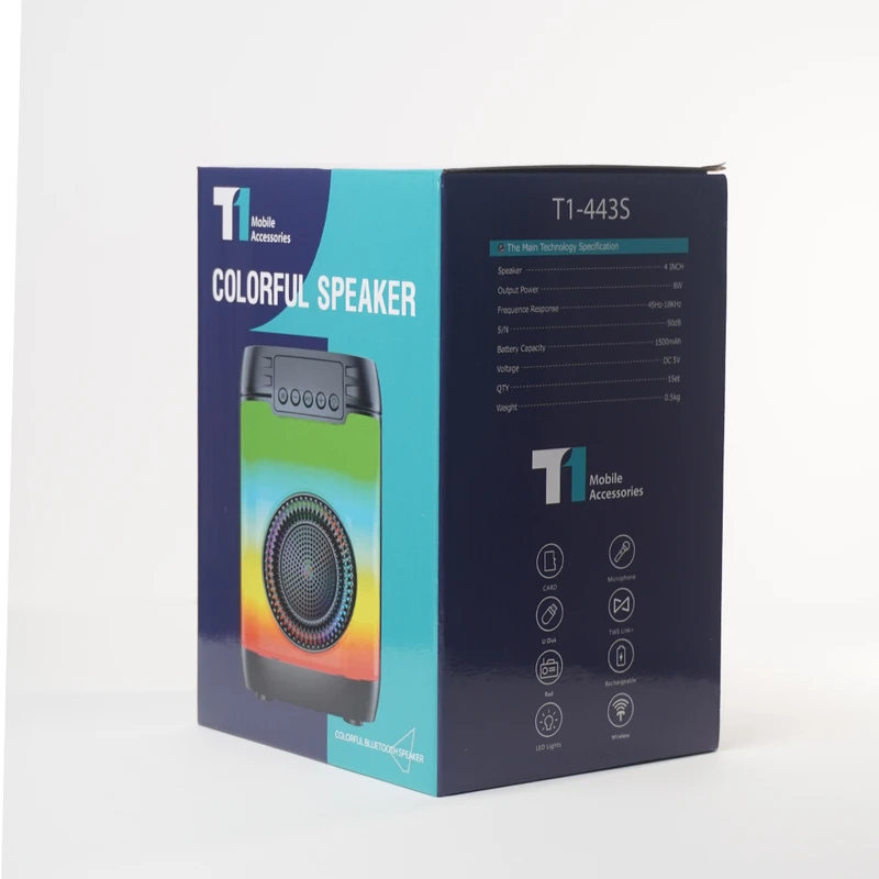 اسپیکر بلوتوثی قابل حمل تی وان مدل T1-443S با رقص نور RGB و قابلیت TWS