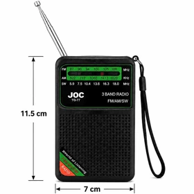 رادیو جیبی شارژی JOC مدل TG-77 با باتری لیتیومی و خروجی هدفون (3 موج)