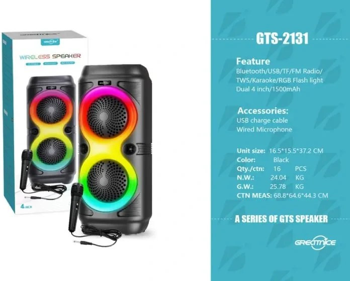 اسپیکر بلوتوثی دو بلندگو گریتنایس مدل GTS-2131 با رقص نور RGB و میکروفون