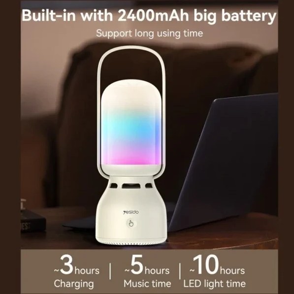 اسپیکر فانوسی کمپینگی با نور RGB و چراغ خواب لمسی ؛ اسپیکر بلوتوثی دستی مسافرتی با باتری 1800 میلیآمپر